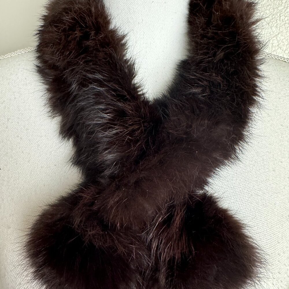 Real Rabbit Fur Adjustable Length Pom Pom Dark Brown